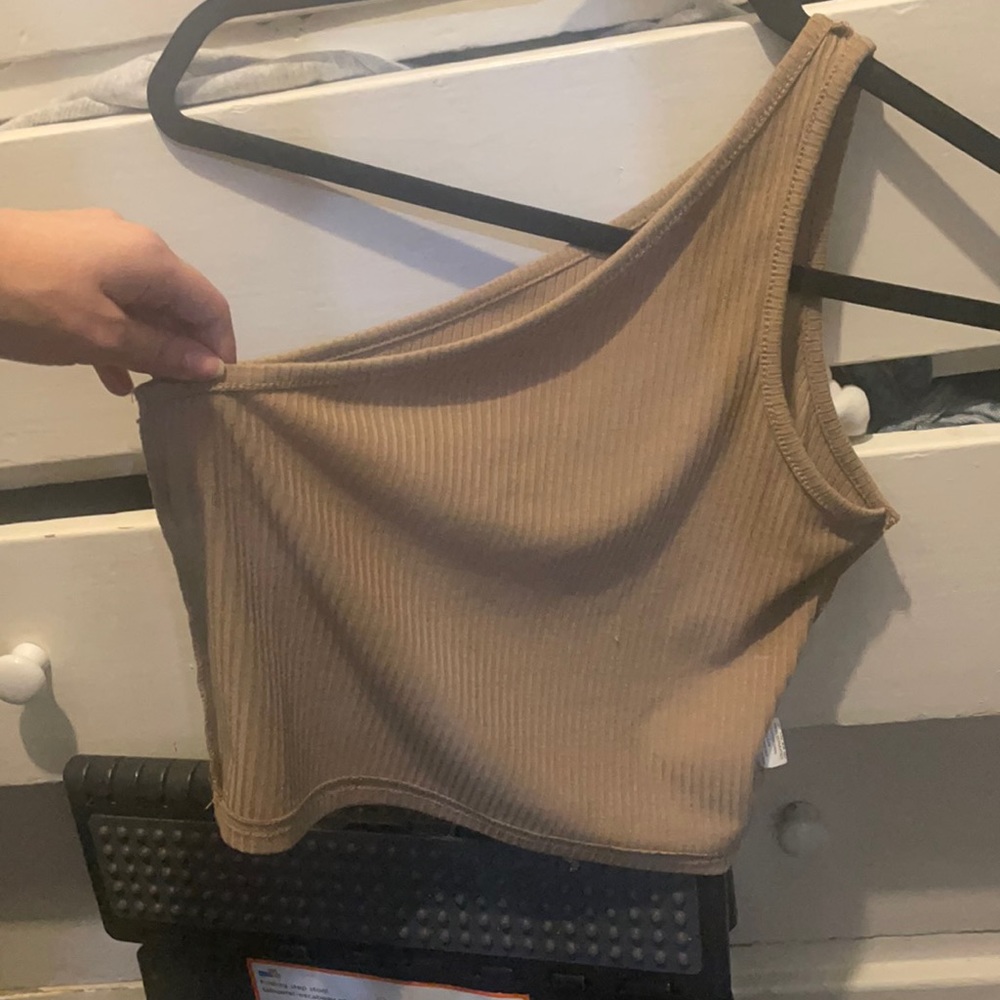 One shoulder brown tank top